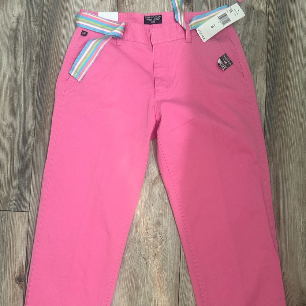 Vtg Polo Ralph Lauren Grace Ankle Pant Womens striped Belt Straight Leg pink